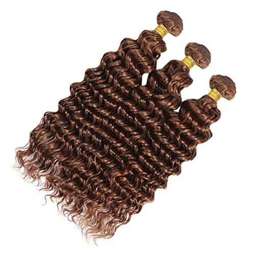 #30 Brown Bundles Human Hair Deep Wave Bundles 22 22 22 Inch Light Brown Deep Wave Bundle Unprocessed Brazilian Virgin Weave Hair 3 Bundle 50 Gram Per Bundle