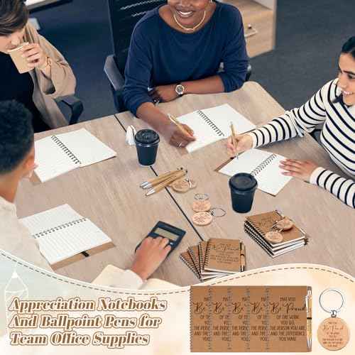 Gueevin 90pcs Employee Appreciation Gifts Bulk Inspirational Spiral Notebook with Motivational Bamboo Ballpoint Pens Appreciation Keychains for Nurse Teacher Employees Coworker