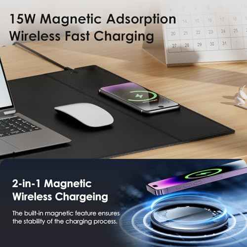Magnetic Mouse Pad with Wireless Charging, 35.4'' x 16.9'' Extra Large Desk Pad, Waterproof and Scratch-Resistant Mousepad, Charcoal Black Computer Mouse Mat for MacBook, PC, Laptop