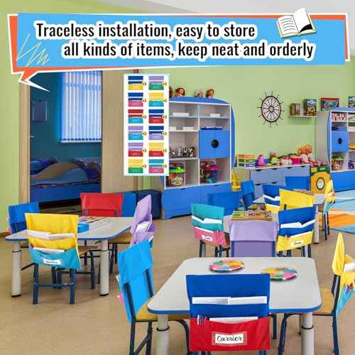 Chair Pockets for Classroom Chairback Pocket Chart 14 x 18 Inch Desk Organizer Pocket Chair Bag for Seat School Classroom(Novel,Colorful,36 Pcs)