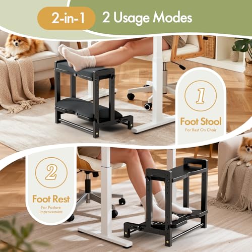 Atoping Double Step Foot Rest Under Desk, 4-Height Black Ergonomic Footrest
