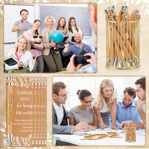ReliThick Christmas Employee Appreciation Gift Bulk Inspirational Bamboo Ballpoint Pen with Thank You Greeting Card Respiratory Therapist Gifts for Coworker Nurse Practitioner Teacher(100 Sets)
