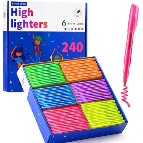 Highlighters Assorted Colors, 240 Pack Highlighters Bulk : No Bleed & Dry-Quickly, Highlighter Set : Chisel Tip & 6 Bright Colors, Highlighter Markers for school | college | office supplies