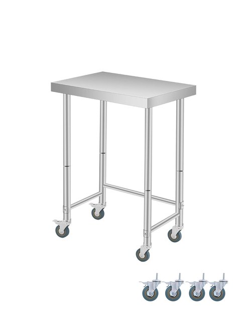 16"x24" Stainless Steel Table, 300LBS Open Base Table, NSF Commercial Metal Prep Table with Lockable Wheels, Single Tier Utility Workbench for Kitchen Garage Workshop Laundry, Heavy Duty