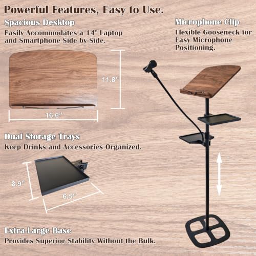 Vexong Podium Stand with Adjustable Height, 19.7–67in, Tilting Desk, 2 Storage Trays, Microphone Holder