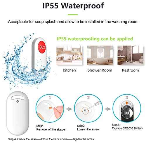Evernary Caregiver Pager Wireless Call System Personal Alert Panic Button for Home Elderly Nurses Calling System and Emergency Button (2 Portable Pager 2 Transmitter)