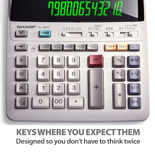 Sharp EL-1801V Ink Printing Calculator, 12-Digit LCD, Office & Business Use