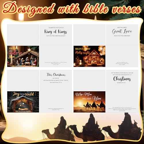 Eersida 100 Pcs Religious Nativity Christmas Card with Scripture Christmas Cards with Envelopes Bulk Religious Cards Bible Verses Nativity Scenes from Scripture for Xmas Winter New Year