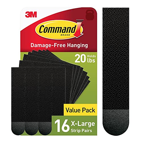 Command X-Large Picture Hanging Strips (20 lb) 16 Pairs, Black - 32 Strips