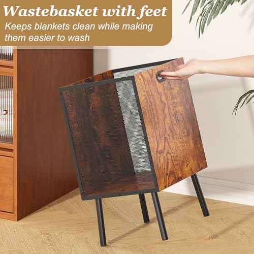 8.5 Gallon Retro Wooden Trash Can with Metal Mesh ? Large Wastebasket with Handles & Legs | Under Desk Trash Can for Office or Home | Breathable Garbage Can | Stylish Office Waste Basket