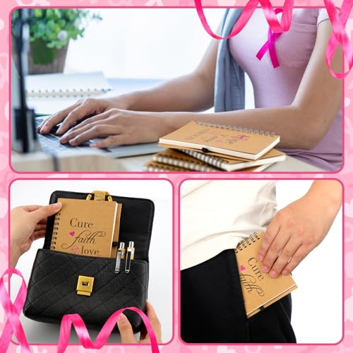 Yeaqee 50 Set Breast Cancer Awareness Gifts Mini Inspirational Notebooks with Pens Small Motivational Notepads Bulk Pink Ribbon Pocket Notepads Awareness Month Appreciation Gifts for Women Girls
