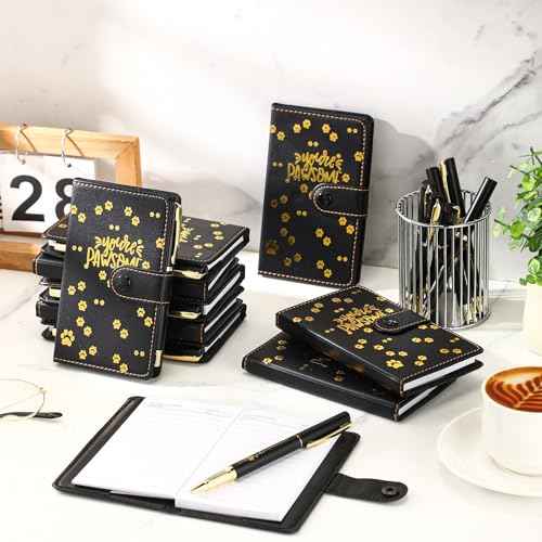 Mimorou Paw Notebook and Pen Gift Set Christmas Appreciation Gifts You¡¯re Pawsome Leather Journal with Ballpoint Pen Thank You Gift for Vet Tech Veterinary Assistant Dog Trainer(Black,12 Sets)