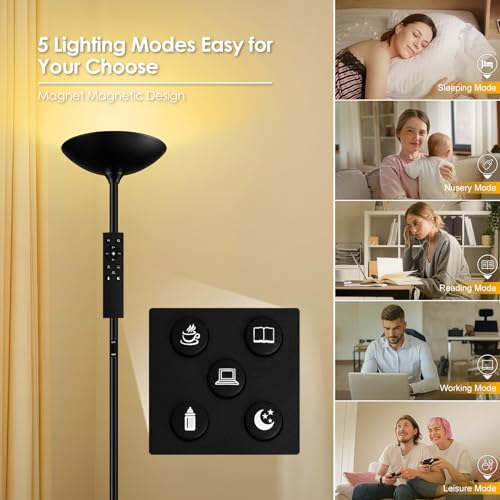 Stepless Dimmable Floor Lamp,30W 3000LM Super Bright LED Torchiere Floor Lamps with Remote & Touch Control,71 in Tall Modern Standing Lamp for Living Room Bedroom Office,2700k-6500k,Black