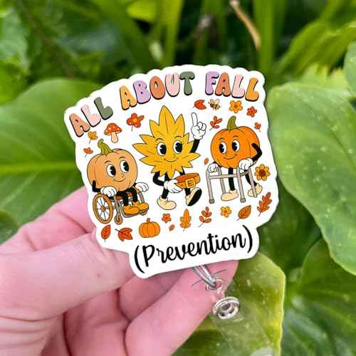 Funny Fall Badge Reel ? Retractable Cute ID Badge Holder with Alligator Clip for PT OT Therapy Nurse Assistant CNA, All About Fall Prevention Gifts for Home Health Caregiver, Long-Term Care