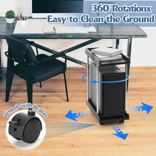 2 Tier PC Computer Tower Stand with Two Hooks 6 Locking Caster Wheels 23 x 17.6 x 8.58 in Black Under Desk Mobile PC Rolling Stand for Floor CPU Holder Cart ATX-case Cart for Office Home