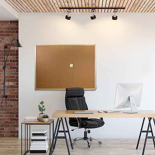 Flipside Products 36" x 48" (3' x 4') Large Cork Bulletin Board, Natural Wood Framed, Message and Vision Board, Memo Pin, Hanging Wall Mounted