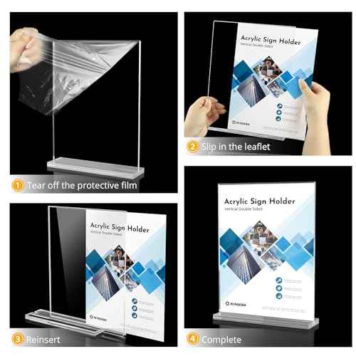 12 Pack Acrylic Sign Holder 8.5 x 11, Double Sided Clear Sign Holder Plastic Display Stands, T Shape Acrylic Table Sign Stands Flyer Paper Holder for Office Store Restaurants School Retail
