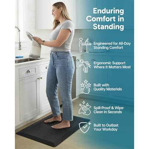 Ophanie Kitchen Mats for Floor, 3/4 inch Thick, 20x39 Anti Fatigue Cushioned Mat, Kitchen Rugs, Waterproof, Comfort Ergonomic Standing Mat for Office, Home, Sink, Black Non-Slip Ridged Bottom