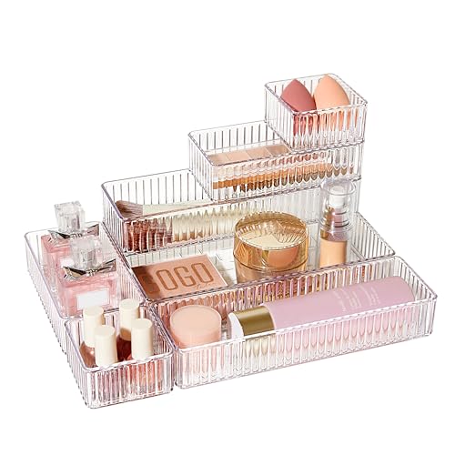 Clear Makeup Drawer Organizer Bins 7 pcs Stackable Acrylic Storage Containers