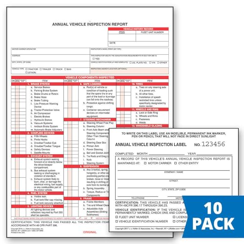 J. J. Keller Annual Vehicle Inspection Report Form & Label 10-Pack