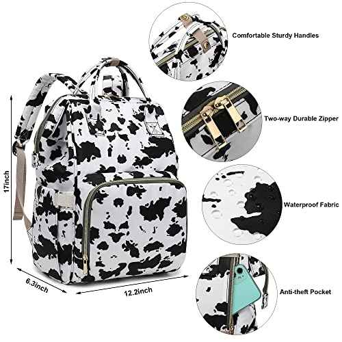 Cow Print Laptop Backpack for Women Men, 15.6 inch College School Backpack Bookbag for Work/School/Travel/Business