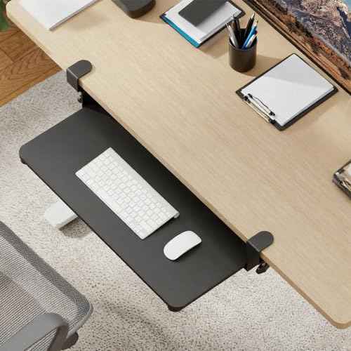 WALI Keyboard Tray Under Desk, Pull-Out Keyboard & Mouse Tray with 45¡Æ Adjustable C-Clamp, Ergonomic Platform Computer Drawer for L Shaped & Flat Desk 26.4" x 11.8" (KBT001-B), Black