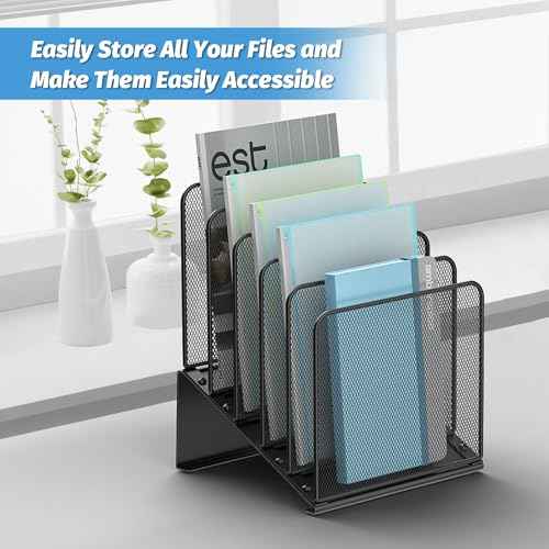 2 Pack Inclined 5-Section Desk File Organizer, Vertical File Folder Holder File Sorter Desktop Organization for Office Classroom