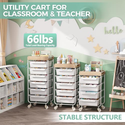 SYKIARIOL White 4-Drawer Rolling Craft Storage Cart with Lockable Wheels