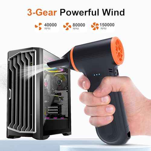 X117 Compressed Air Duster-150000RPM Super Power Electric Air Duster, 3-Gear Adjustable Mini Blower with Fast Charging, Dust Blower for Computer, Keyboard, House, Outdoor and Car