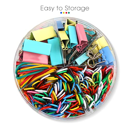 Joyberg 170 Pcs Binder Clips, Paper Clips & Rubber Bands Office Set – Assorted Sizes, Mixed