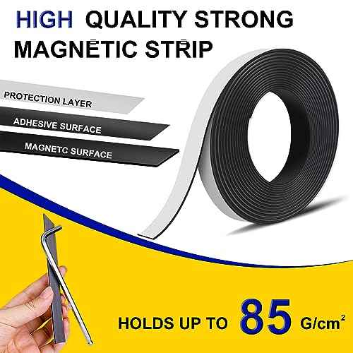 DIYMAG Magnetic Tape, 10 Feet x 1/2 Inch 1 Roll Strong Magnetic Strip with Self Adhesive Flexible Magnet Tape Rolls for Lightweight Craft, DIY Projects, Whiteboards and Fridge Organization