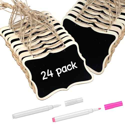 Uniclife 24 Pack Mini Chalkboard Signs for Food, Small Chalkboard Signs with Strings Chalk Markers & Replacement Stickers, Hanging Chalkboards Sign Reusable Wooden Food Labels for Party Buffet Wedding