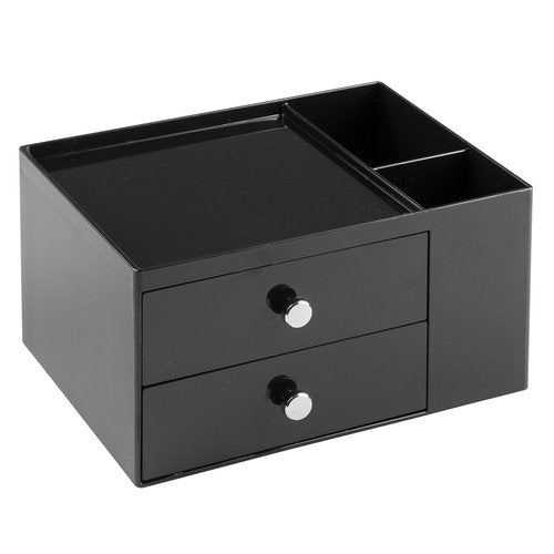iDesign Office Supplies Desk Organizer, for Staplers, Scissors, Pens, Markers, Highlighters, Notepads - 2 Drawers, Black