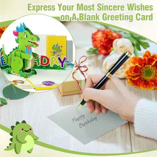 FaCraft Dinosaur Musical Birthday Cards for Kids - Music and Lights 3D T-Rex Handmade Pop Up Birthday Cards with Envelope, Blank Insert, Bday Gift for Boys Girls Son Daughter Grandson Toddler Nephew
