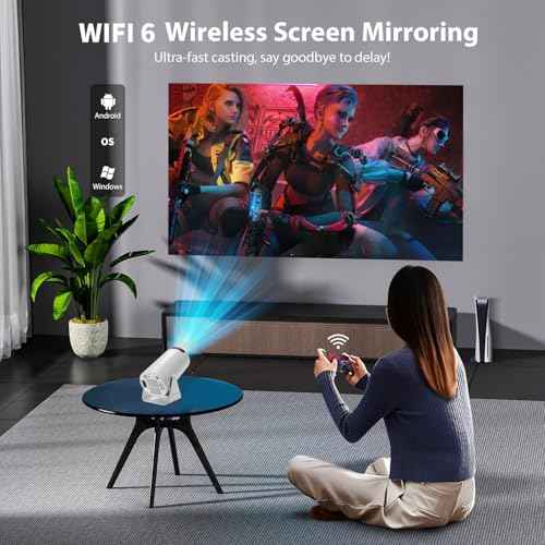 Mini Portable Projector with WiFi 6 & Bluetooth 5.0, 1080P Full HD 4K Supported, Android 11 Smart Home Theater Projector with Auto Keystone, Compatible with Phone/Laptop/TV Stick