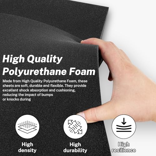 Polyurethane Foam Inserts, 4 PCS 16 x 12 0.5 Inch Black Cuttable