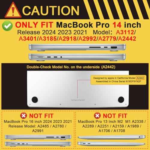 Batianda Ultimate Protection Case for New MacBook Pro 14 2025 M5 M4 M3 M2 Pro Max Chip 2024 2023 2021 Matte Carbon Fiber Edges Shockproof Anti-Scratch and Anti-Fingerprint with Keyboard Cover,Black