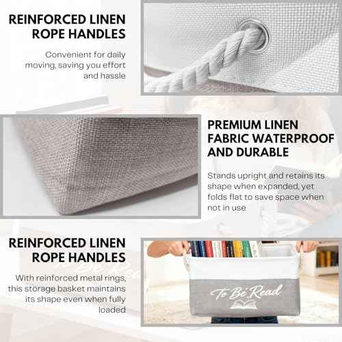 Book Storage Basket TBR Book Lover Gifts To Be Read List Storage Bin Reading Accessories?a bookish gift for students teachers homes as well as book club members and librarians (White + Gray)