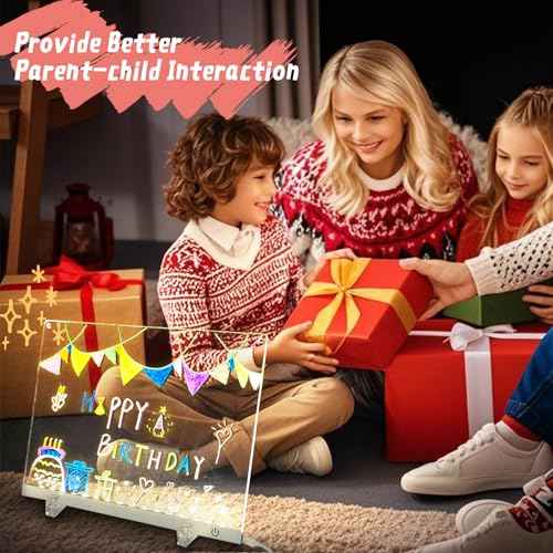 Acrylic Dry Erase Board with Light 11.8"x8.5" Light up Dry Erase Board Brightness Adjustable as Glow Memo LED Letter Message Note Board with Stand Led White Board with 12 Pen for School Home (White)