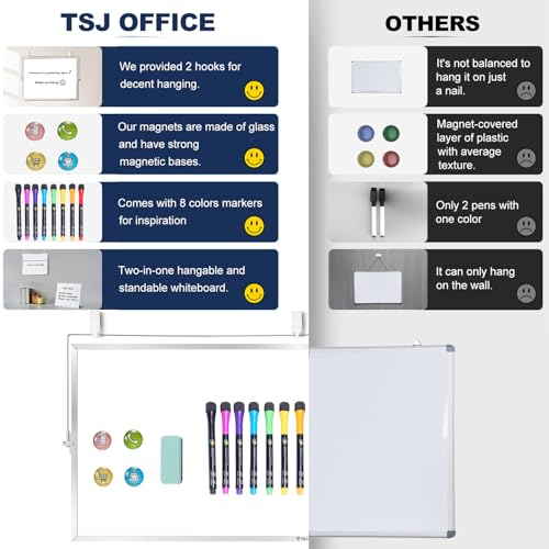 TSJ OFFICE Small White Dry Erase Board Silver Frame 18x14 Inches - Double-Sided Portable Whiteboard