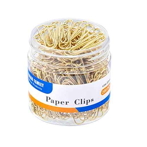 FUDAO FAMILY Medium Paper Clips, 200-Count, Paperclips, Gold Paper Clips, 1.3 Inch (32mm) Paper Clip