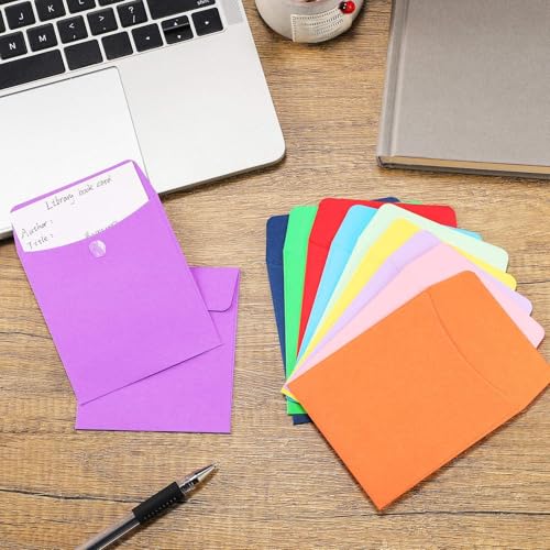 Multi-Color Library Card Pockets with Adhesive Dots - 100 Pack