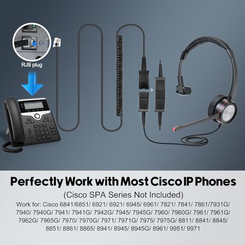 MKJ Telehone Headset for Cisco IP Phone, Wired Headphone with Microphone Noise Cancelling, Office Phone Headset with RJ9 Jack for Cisco CP-7821 7841 7861 7942G 7945G 7960G 7965G 7970G 8841 8865 9975
