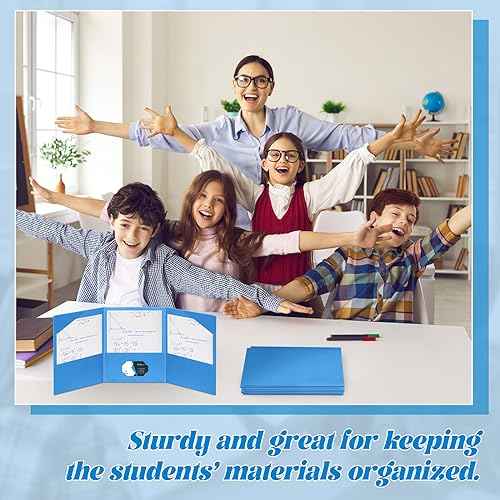Tenceur 24 Pcs Tri Fold 3 Pocket Folder Plastic Folders with Pockets for Work Class Office Back to School Supplies (Blue)