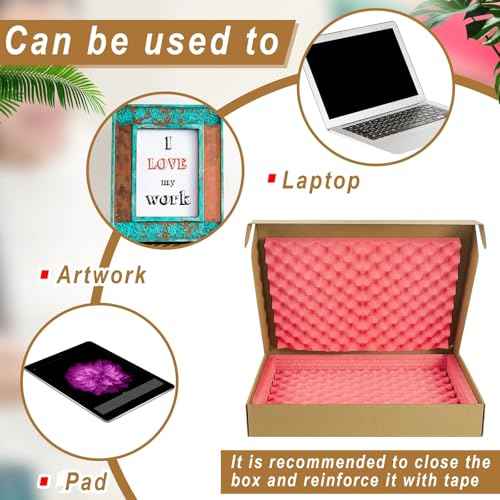 16.7 x 13 x 2.5 Inch Laptop Shipping Box Secure Mailer Box Kraft Mailing Boxes for Packing Moving with Charger Box, Foam Sheets, Foam Frame, Foam Padding, Fits Most Laptop Screen Sizes(2 Sets)