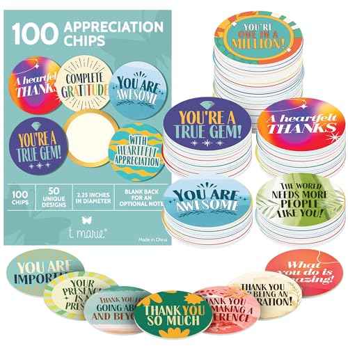 T MARIE 100 Mini Bulk Appreciation Gifts - 2.25¡± Token of Appreciation Chips for Employee Appreciation Week, Staff, Nurses, Teachers, Students and More - Share Kindness, Recognition and Motivation