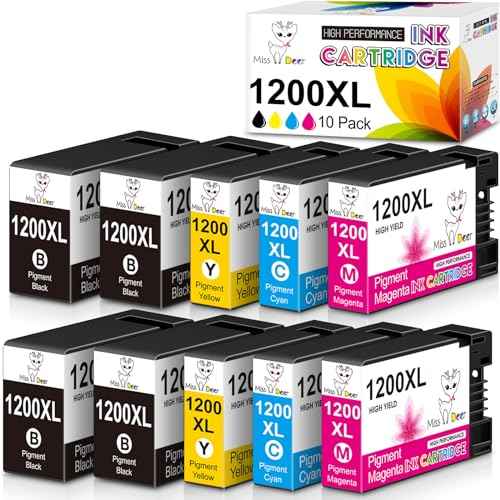 Miss Deer Maxify 1200 Ink Cartridges, Compatible for Canon 1200XL PGI 1200 XL, High Yield Work with Maxify MB2720 MB2120 MB2020 MB2050 MB2320 MB2350 MB 2720 2120 Printer 10 Pack (4BK, 2C, 2M, 2Y)