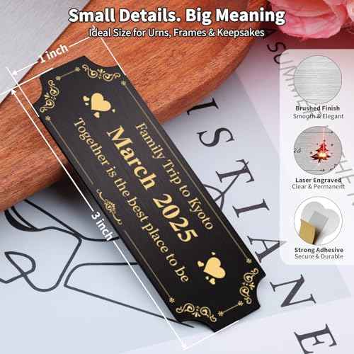 Engraved Name Plates ? Personalized Plaques with Adhesive, Brushed Stainless Steel Engraved Plaque for Pet Urn, Trophy, Picture Frame, Memorial, 1x3 Inch (Gold, Ticket)