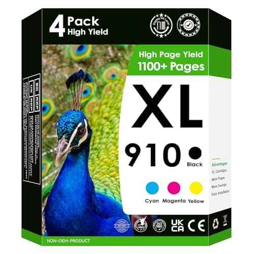 AMAZINK Replacement for 910XL Ink Cartridges | Works with OfficeJet Pro 8022, 8024, 8025, 8028, 8035 | High Yield 4-Color Pack