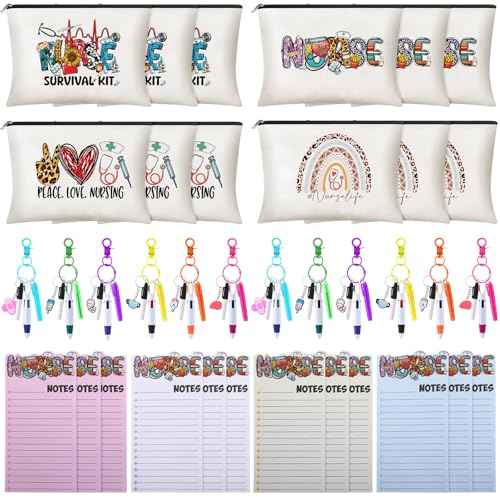 48 Pcs Nurse Appreciation Gifts Bulk 2025 Nurse Week Gift Badge Reel Pens Canvas Bags Notebooks Keychains Thank You Present for Women Nursing Students